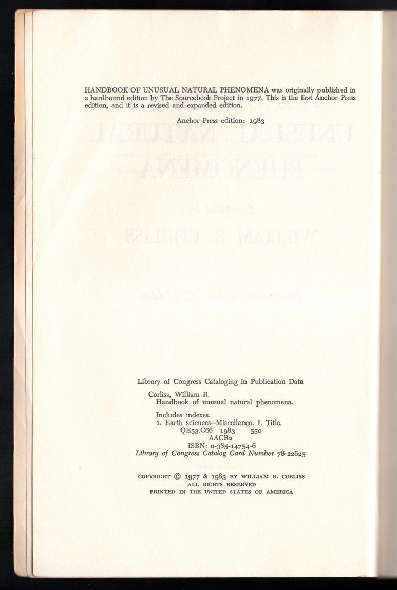 Handbook of Unusual Natural Phenomena by Corliss, William R.