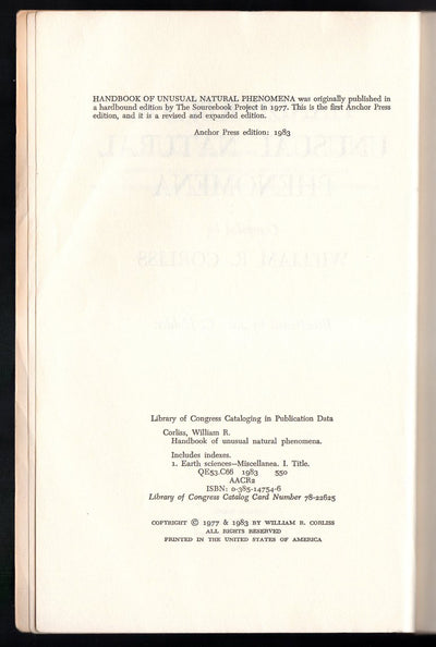 Handbook of Unusual Natural Phenomena by Corliss, William R.