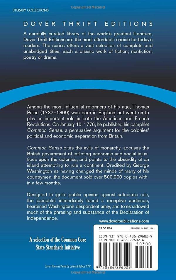Common Sense (Dover Thrift Editions) (Dover Thrift Editions: Political Science)