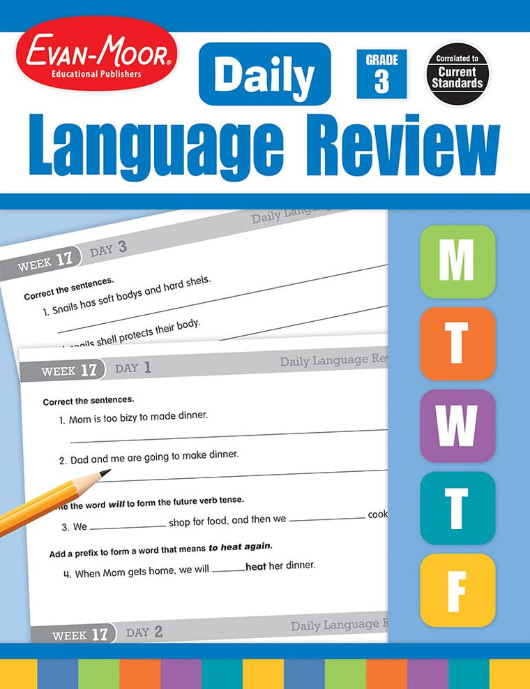 Evan-Moor Daily Language Review, Grade 3 Actvities Homeschooling & Classroom Resource Workbook, Reproducible Worksheets, Teacher Edition, Daily Practice, Skills Assessment, Grammar, Punctuation
