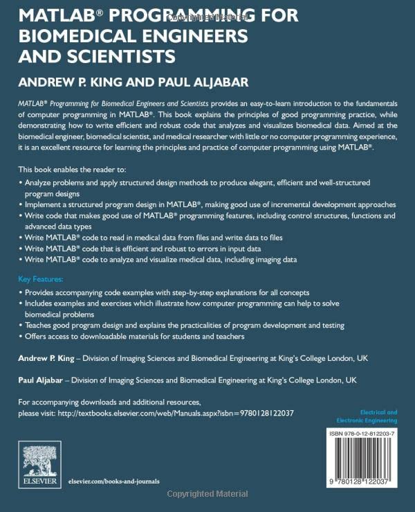 MATLAB Programming for Biomedical Engineers and Scientists — back cover