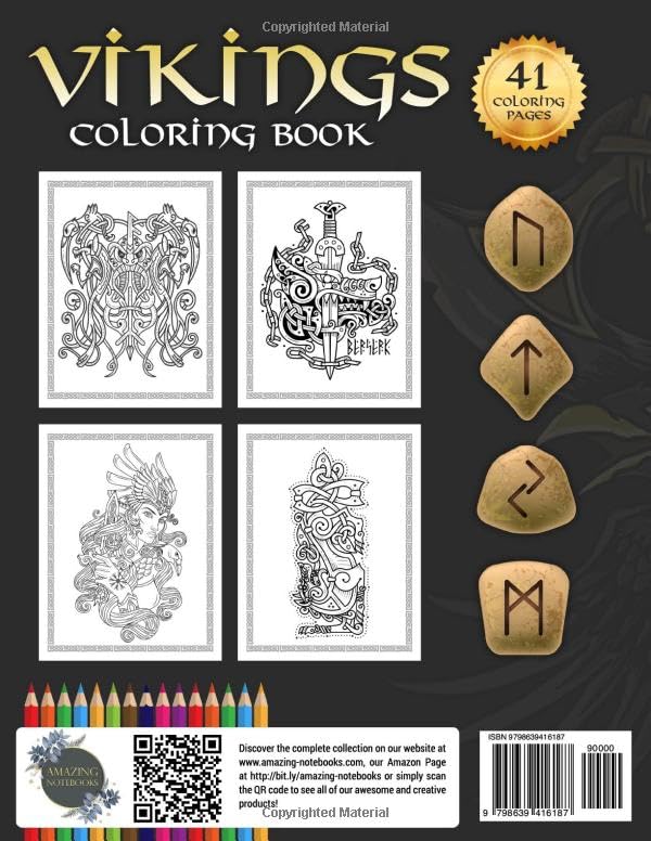 Viking coloring book: Nordic Warriors, Berserkers, Valhalla Runes, Spears and Shields