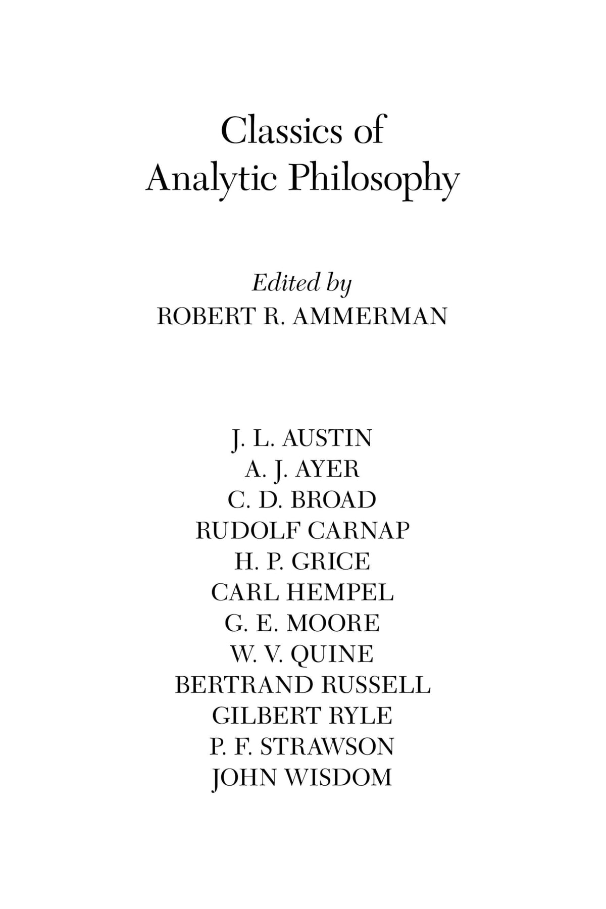 Classics of Analytic Philosophy (Hackett Classics)