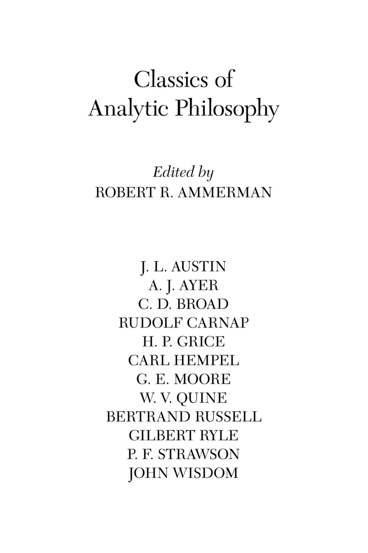 Classics of Analytic Philosophy (Hackett Classics)
