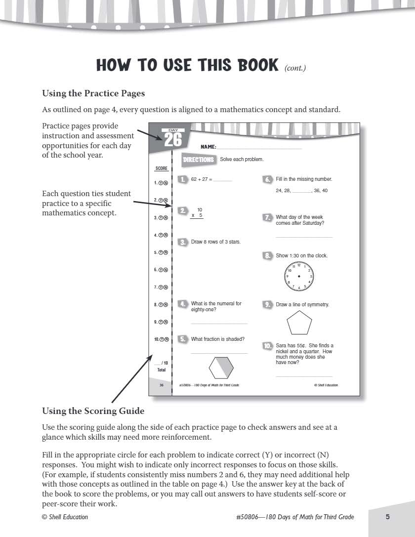 Shell Education 180 Days of Math for Third Grade (180 Days of Practice)