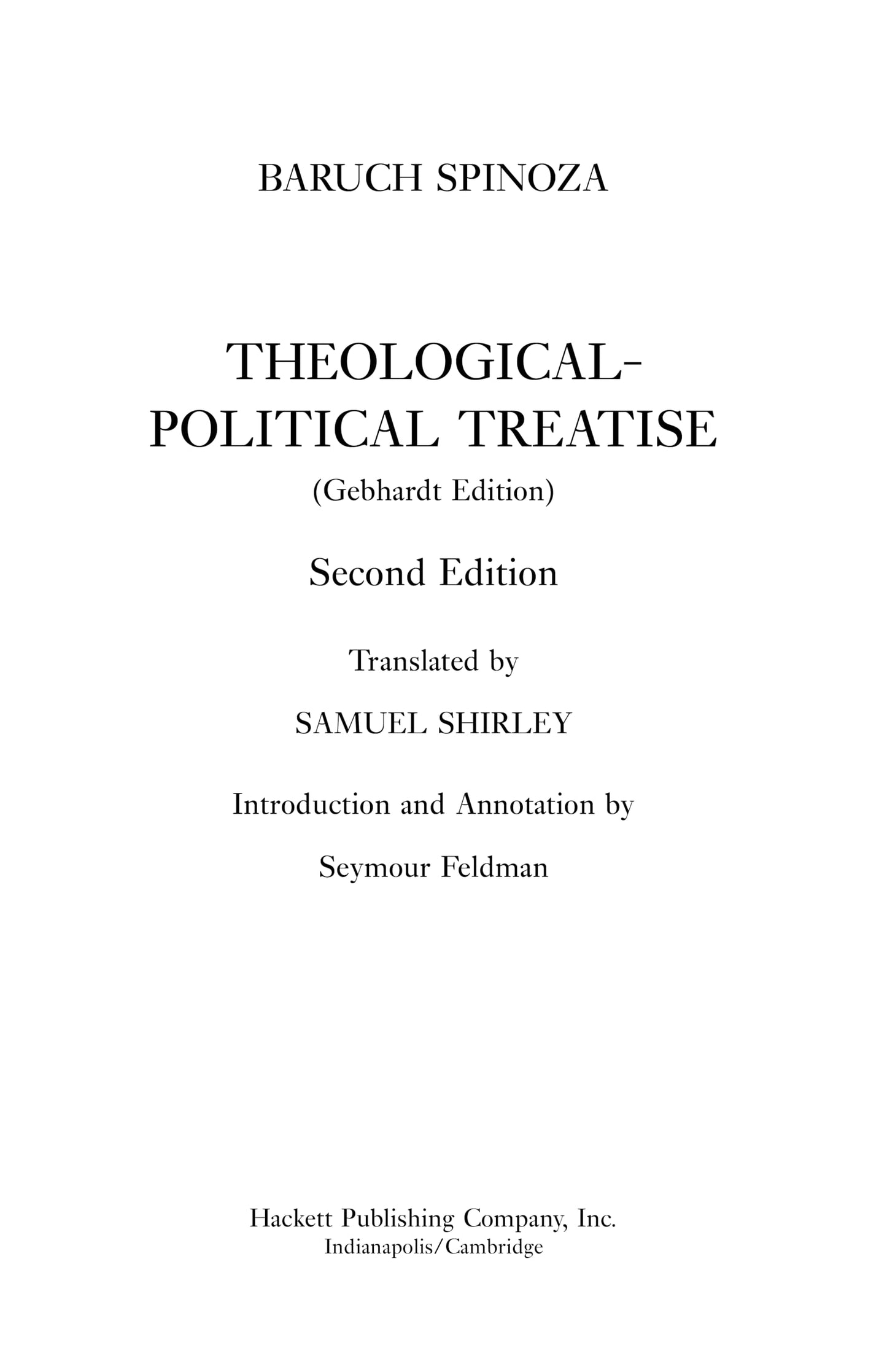 Theological-Political Treatise (Hackett Classics) by Spinoza