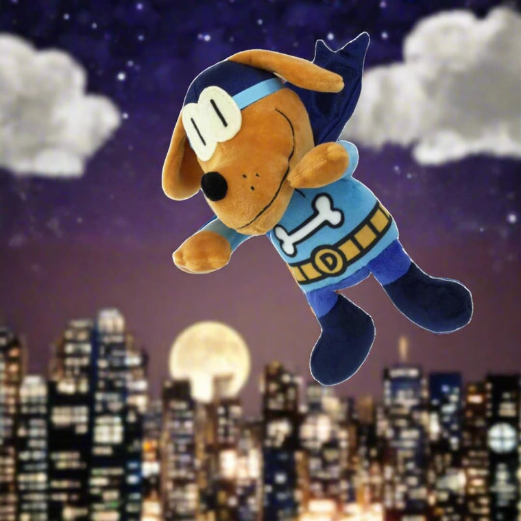 MerryMakers Dog Man Bark Knight Plush Toy, 9-Inch, from Dav Pilkey's Dog Man Book Series — back cover