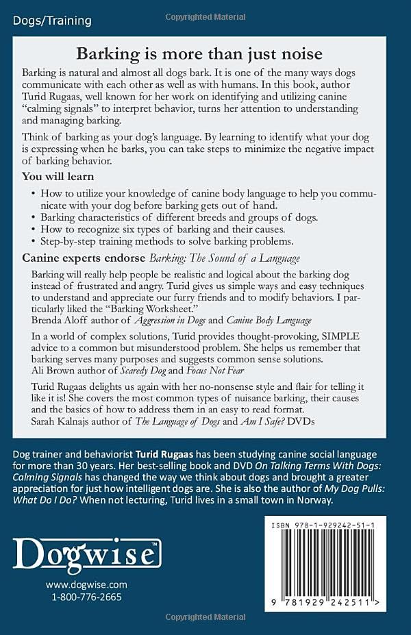 Barking: The Sound of the Language (Dogwise Training Manual) — back cover