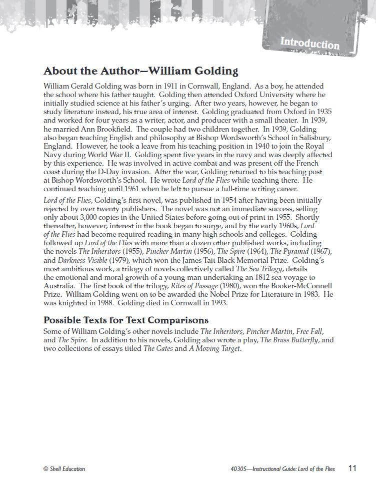 Lord of the Flies: An Instructional Guide for Literature - Novel Study Guide for 6th-12th Grade Literature with Close Reading and Writing Activities (Great Works Classroom Resource)