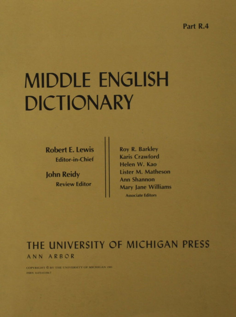 Middle English Dictionary (Volume R.4)