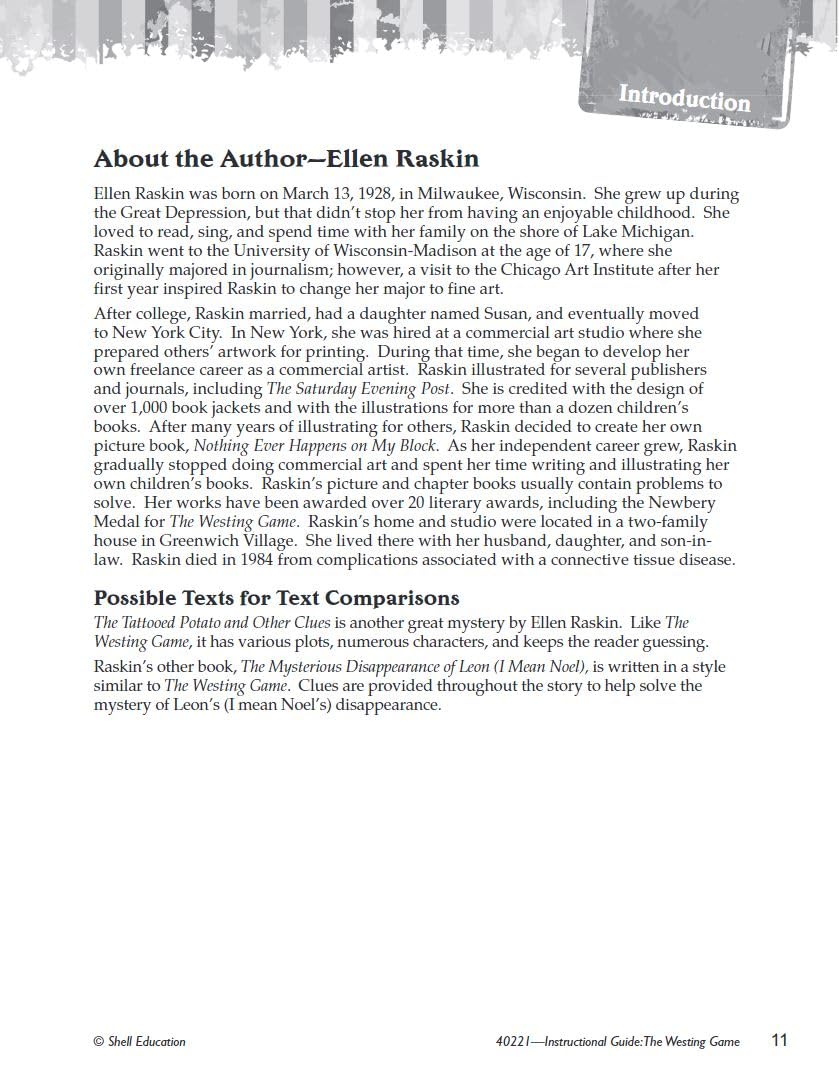 The Westing Game: An Instructional Guide for Literature - Novel Study Guide for 4th-8th Grade Literature with Close Reading and Writing Activities (Great Works Classroom Resource)