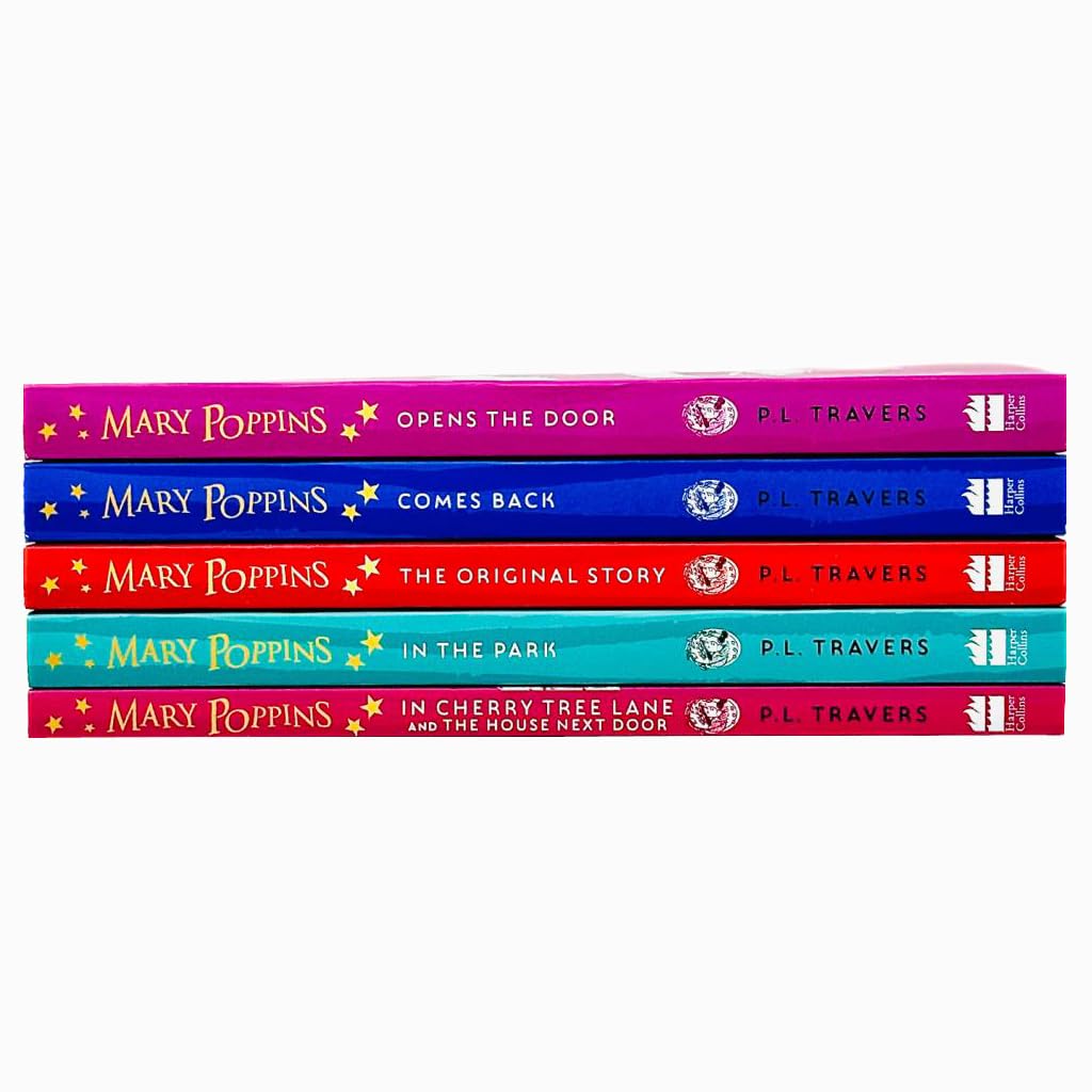 P. L. Travers Mary Poppins 5 Books Collection Set (Mary Poppins: The Original Story, Comes Back, Opens the Door, in the Park & in Cherry Tree Lane / Mary Poppins and the House Next Door)