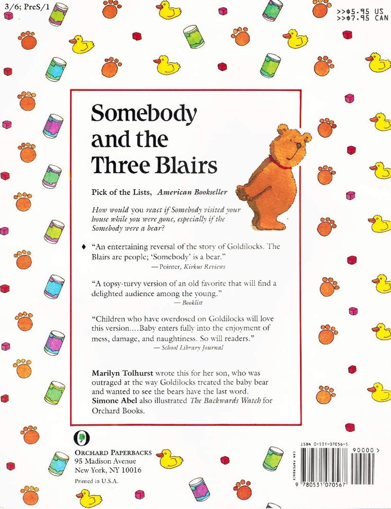Somebody And The Three Blairs (Orchard Paperbacks) — back cover