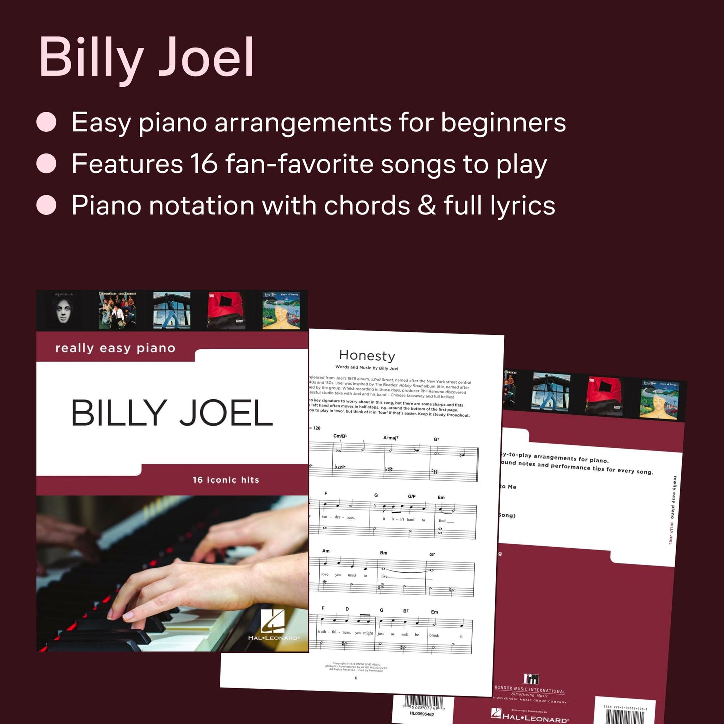 Really Easy Piano: Billy Joel  16 Hits in Easy-to-Play Arrangements for Piano  Easy Piano Sheet Music Songbook with Lyrics, Background Notes and Performance Tips for Beginners Level