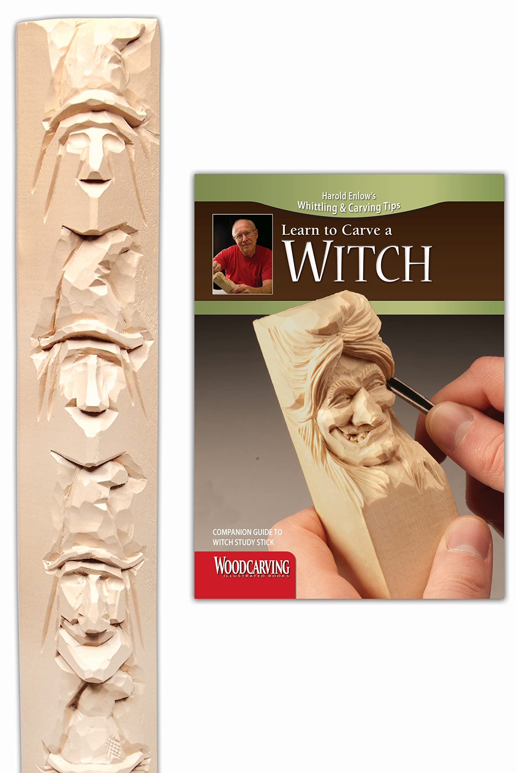 Witch Study Stick Kit (Learn to Carve Faces with Harold Enlow): Learn to Carve a Witch Booklet & Witch Study Stick (Fox Chapel Publishing) Hand-Cast Resin Study Stick and Step-by-Step Instructions