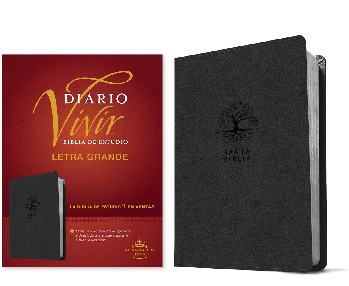 Biblia de estudio del diario vivir RVR60, letra grande (SentiPiel, Carbn, Letra Roja) (Spanish Edition)