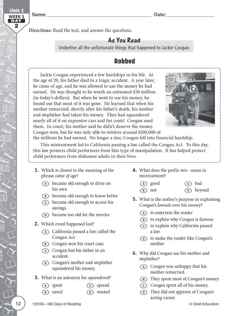180 Days: Reading for 7th Grade Practice Workbook for Classroom and Home, Cool and Fun Practice Created by Teachers (180 Days of Practice)