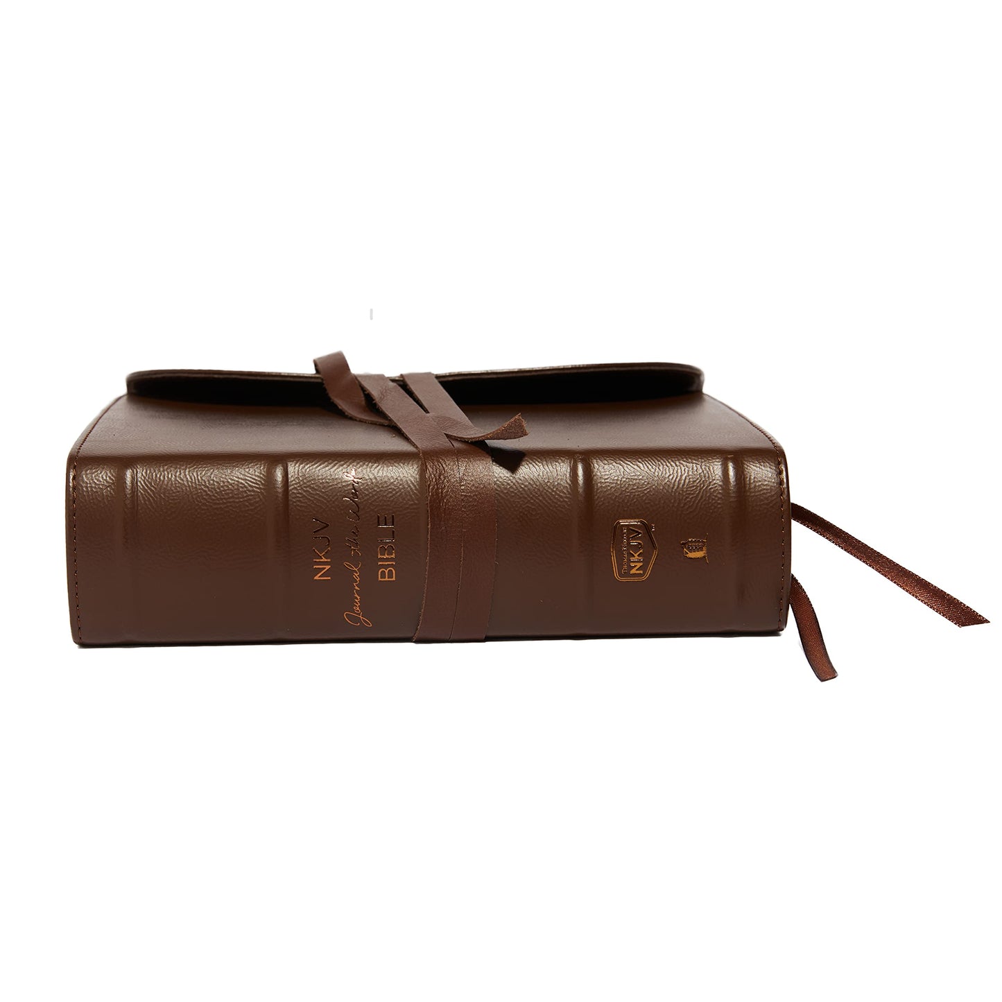 NKJV, Journal the Word Bible, Large Print, Premium Leather, Brown, Red Letter: Reflect on Your Favorite Verses