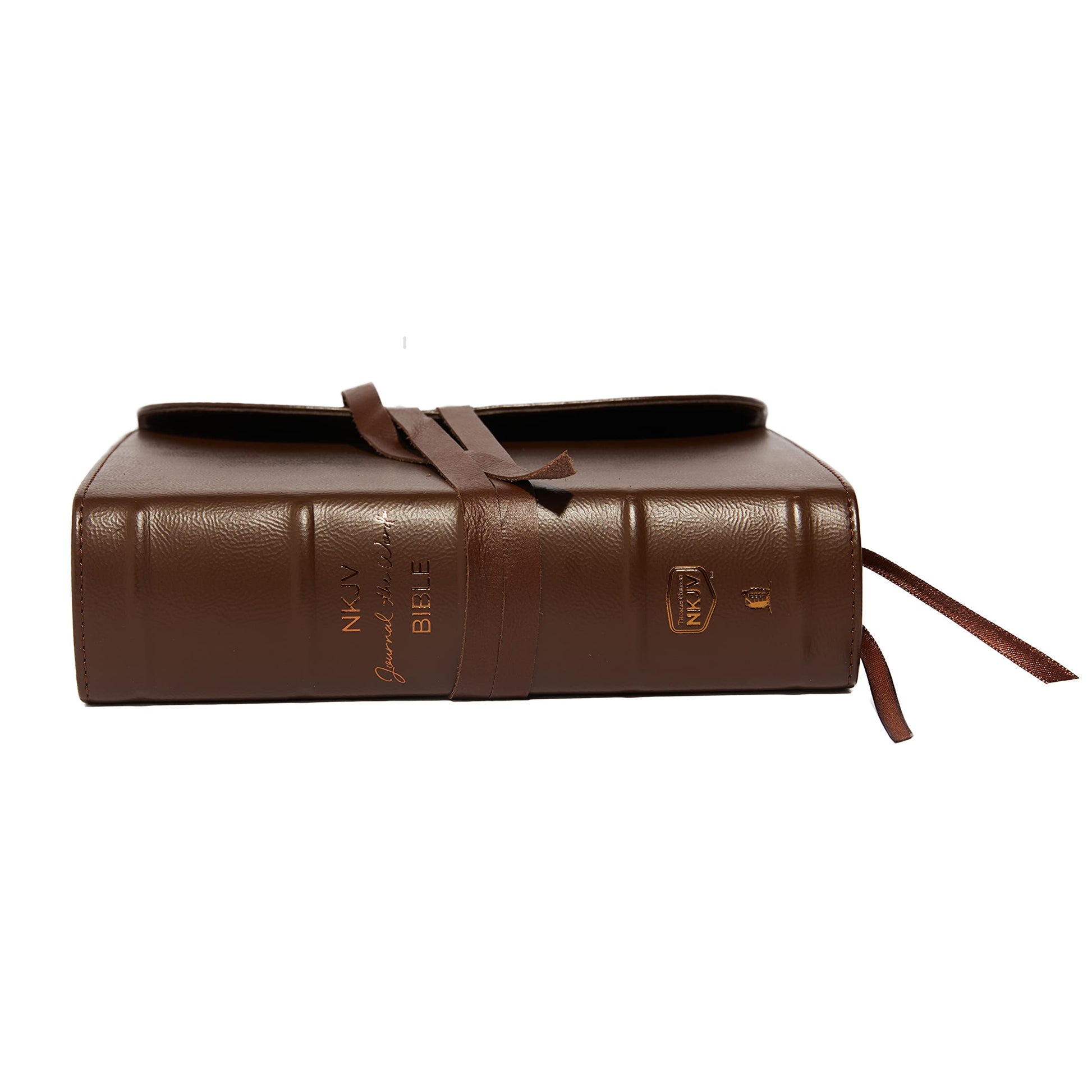 NKJV, Journal the Word Bible, Large Print, Premium Leather, Brown, Red Letter: Reflect on Your Favorite Verses