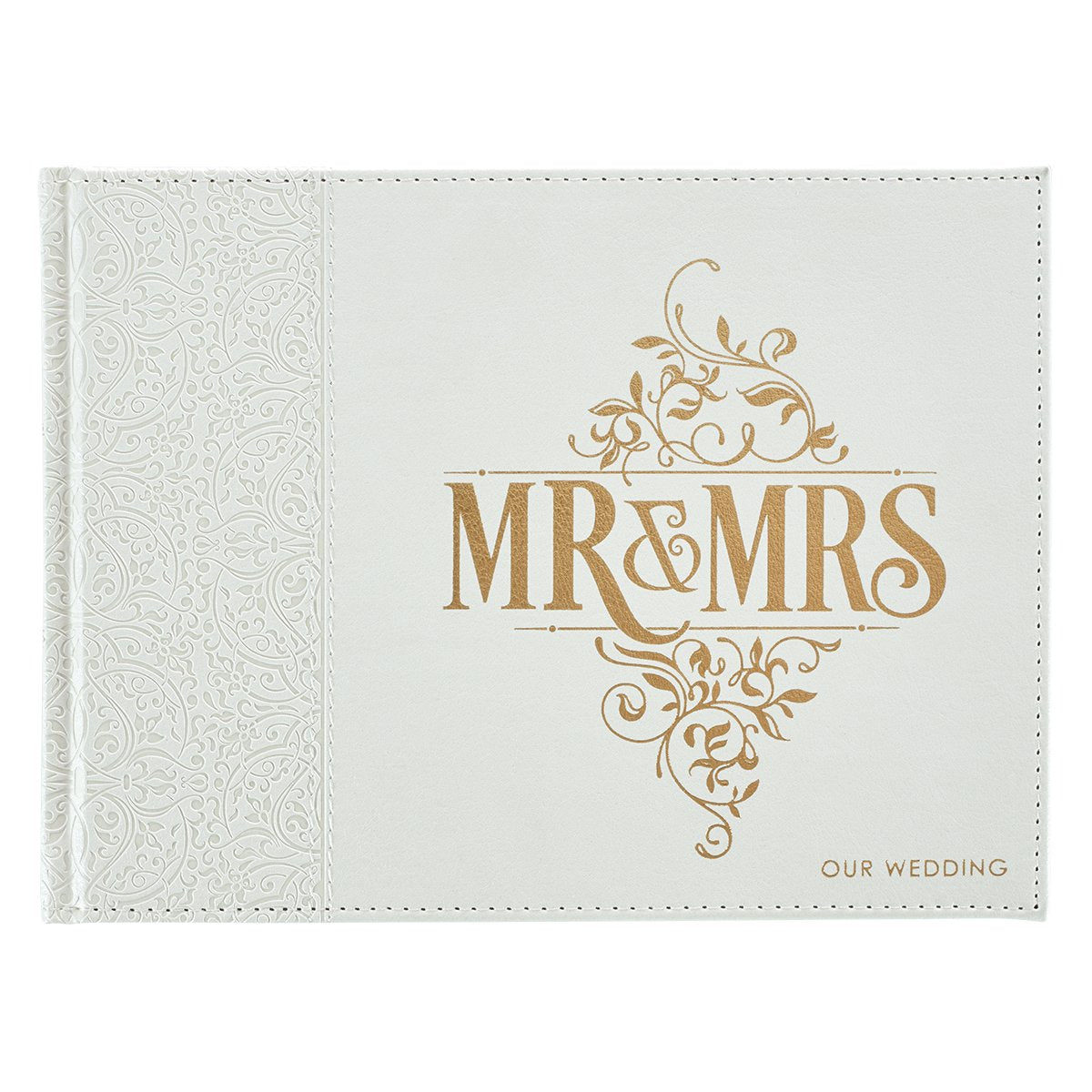 Wedding Guest Book - Mr. and Mrs. Our Wedding - Lacey White Faux Leather w/Inspirational Quotes Scripture - Visitor Register Sign-in Book for Events