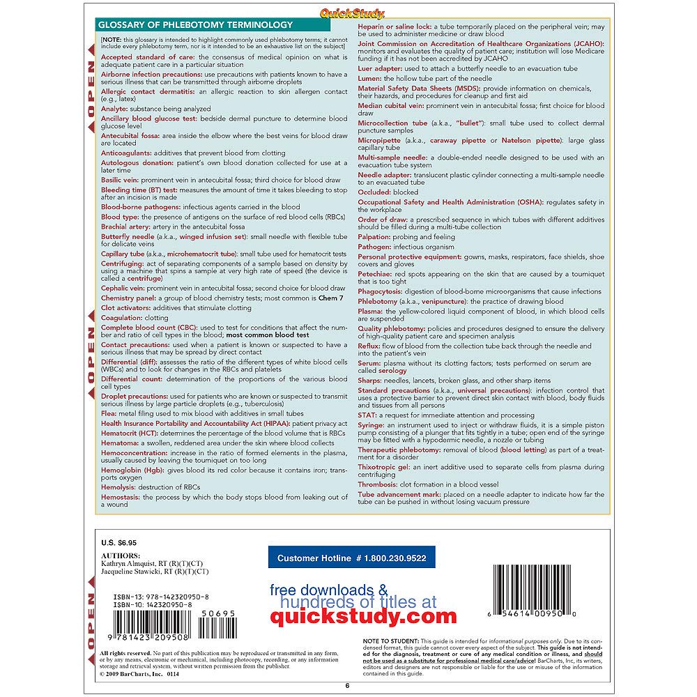 Phlebotomy QuickStudy Laminated Reference Guide (QuickStudy Academic)