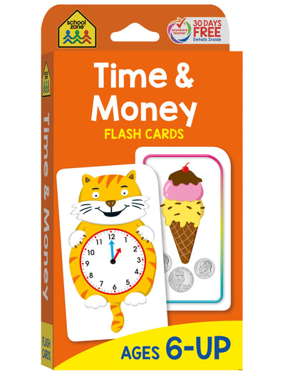 School Zone Time & Money Flash Cards: 56 Cards, 1st Grade, 2nd Grade, Telling Time, Reading Clocks, Counting Coins, Coin Value, Coin Combinations, Ages 6+
