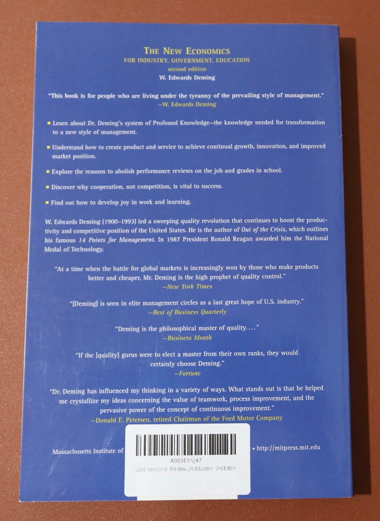 The New Economics for Industry, Government, Education - 2nd Edition — back cover