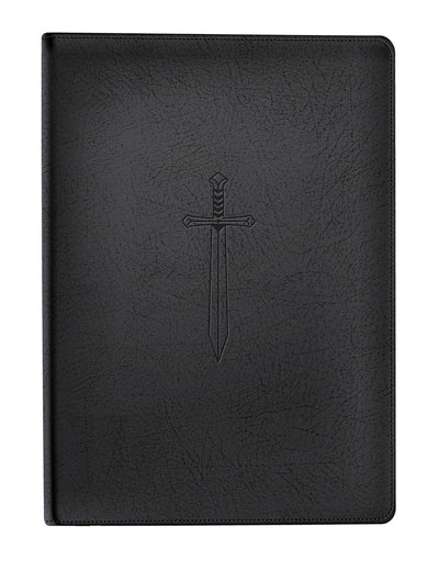 LSB Holy Bible, Handy Size, Black Imitation Leather with Sword Design: Legacy Standard Bible with Inside Column Cross References, Red Letter Format, 32 GSM paper with 2 Ribbon Markers