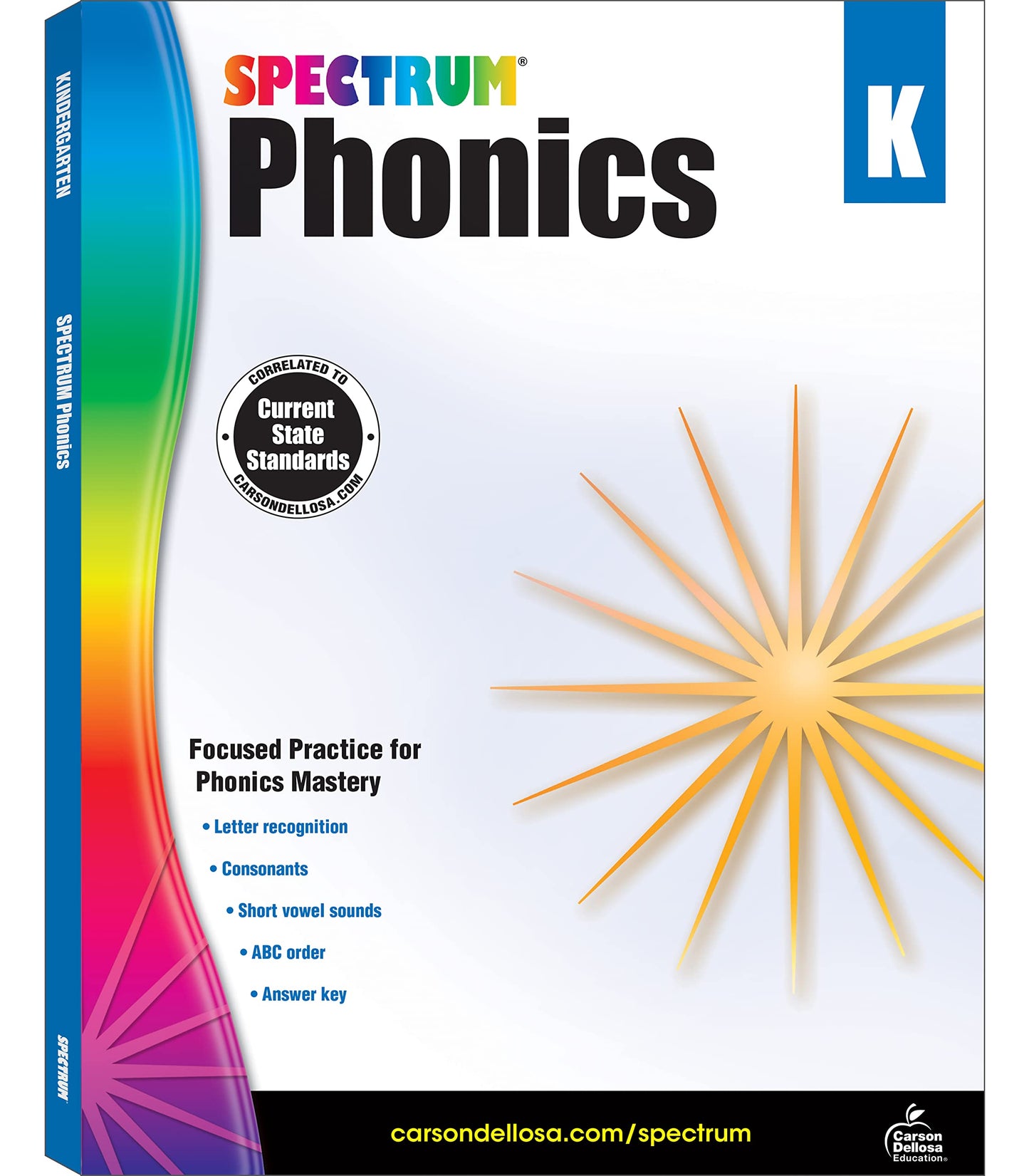Spectrum Kindergarten Phonics Workbook, Activity Book Ages 4-6 Covering Alphabet Letter Recognition, Vowels, Sight Words, and More, Language Arts Classroom or Homeschool Curriculum
