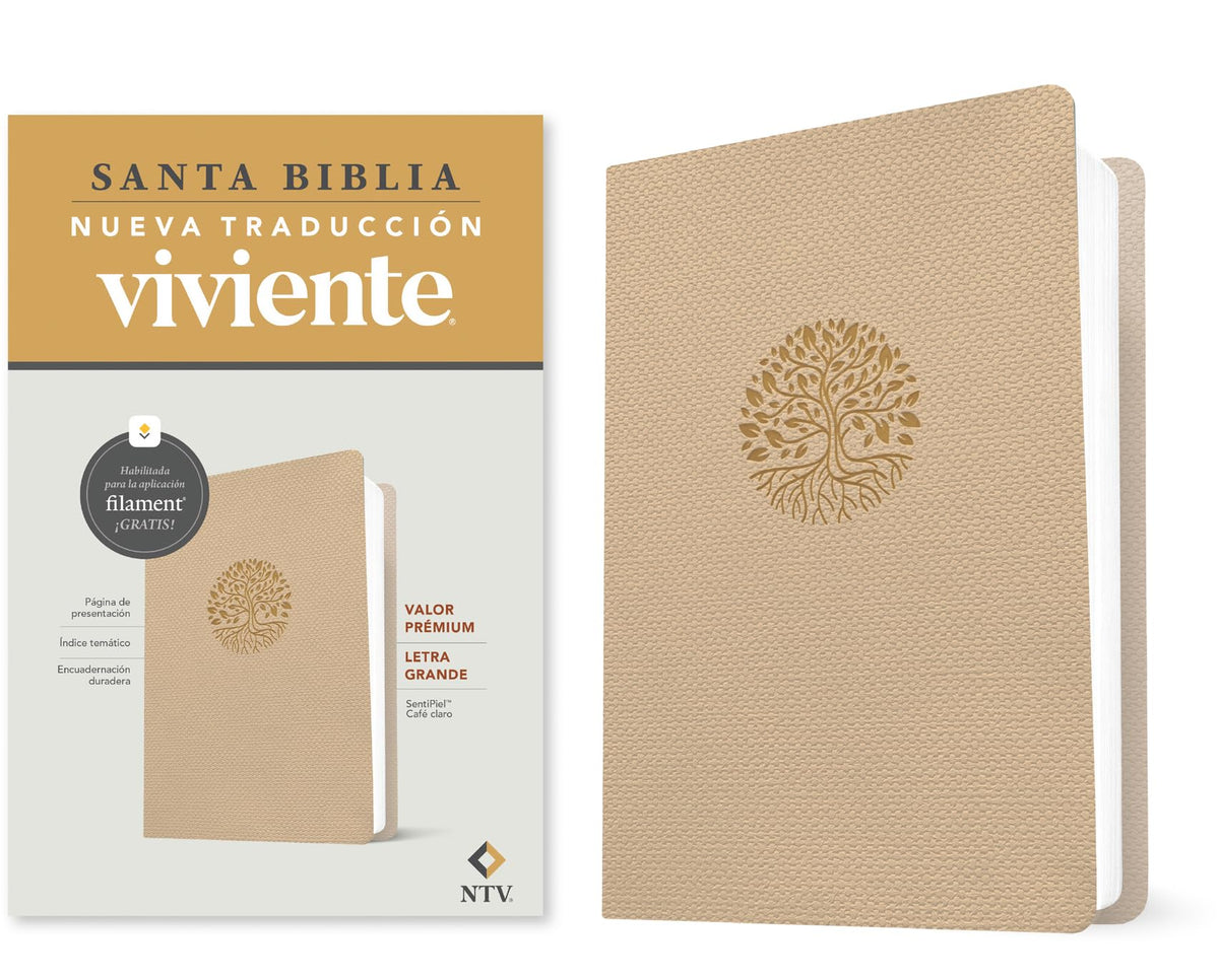 Biblia valor prémium NTV, letra grande con Filament (SentiPiel, Café claro) (Spanish Edition)
