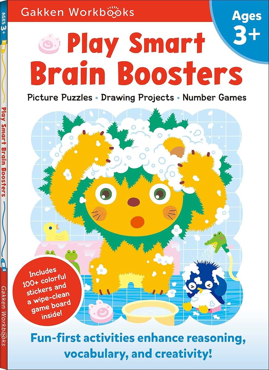 Play Smart Brain Boosters Age 3+: Preschool Activity Workbook with Stickers for Toddlers Ages 3, 4, 5: Boost Independent Thinking Skills: Tracing, Coloring, Matching Games(Full Color Pages)