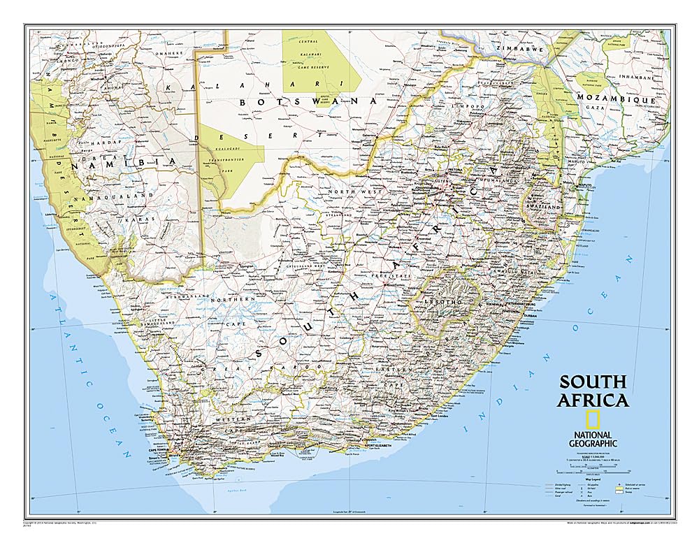 National Geographic South Africa Wall Map - Classic (30.25 x 23.5 in) (National Geographic Reference Map)