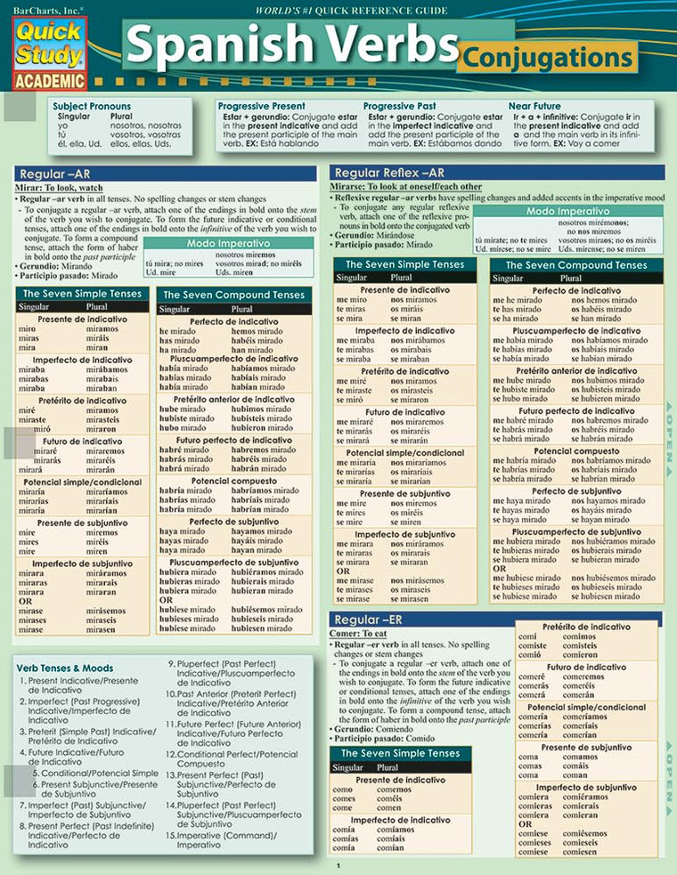 Spanish Verbs: Conjugations QuickStudy Laminated Reference Guide (QuickStudy Academic) (Spanish Edition)