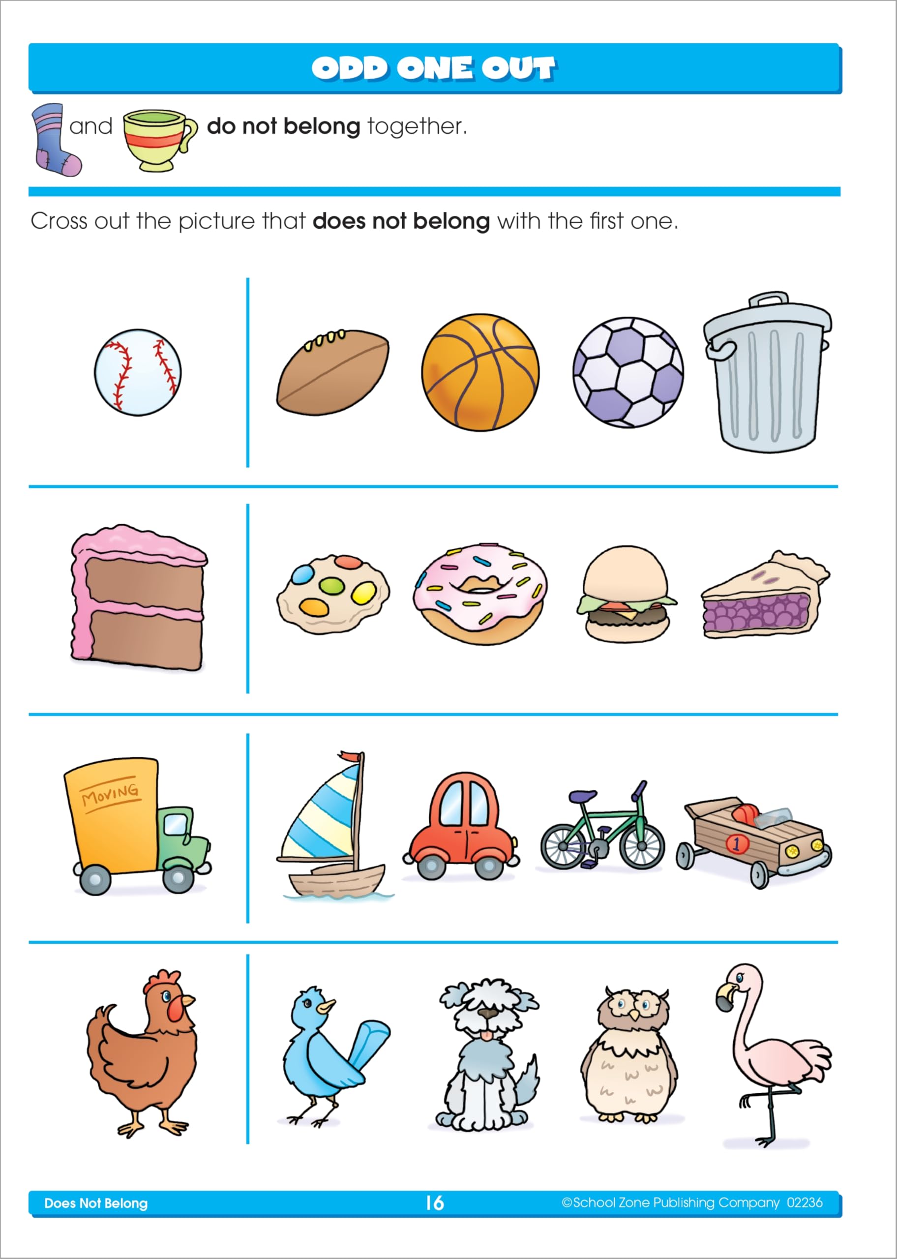 School Zone Kindergarten Basics Workbook: 64 Pages, Reading & Math Readiness, Alphabet, Shapes, Patterns, Numbers 0-10, Beginning Sounds, Ages 5-6, Covers May Vary