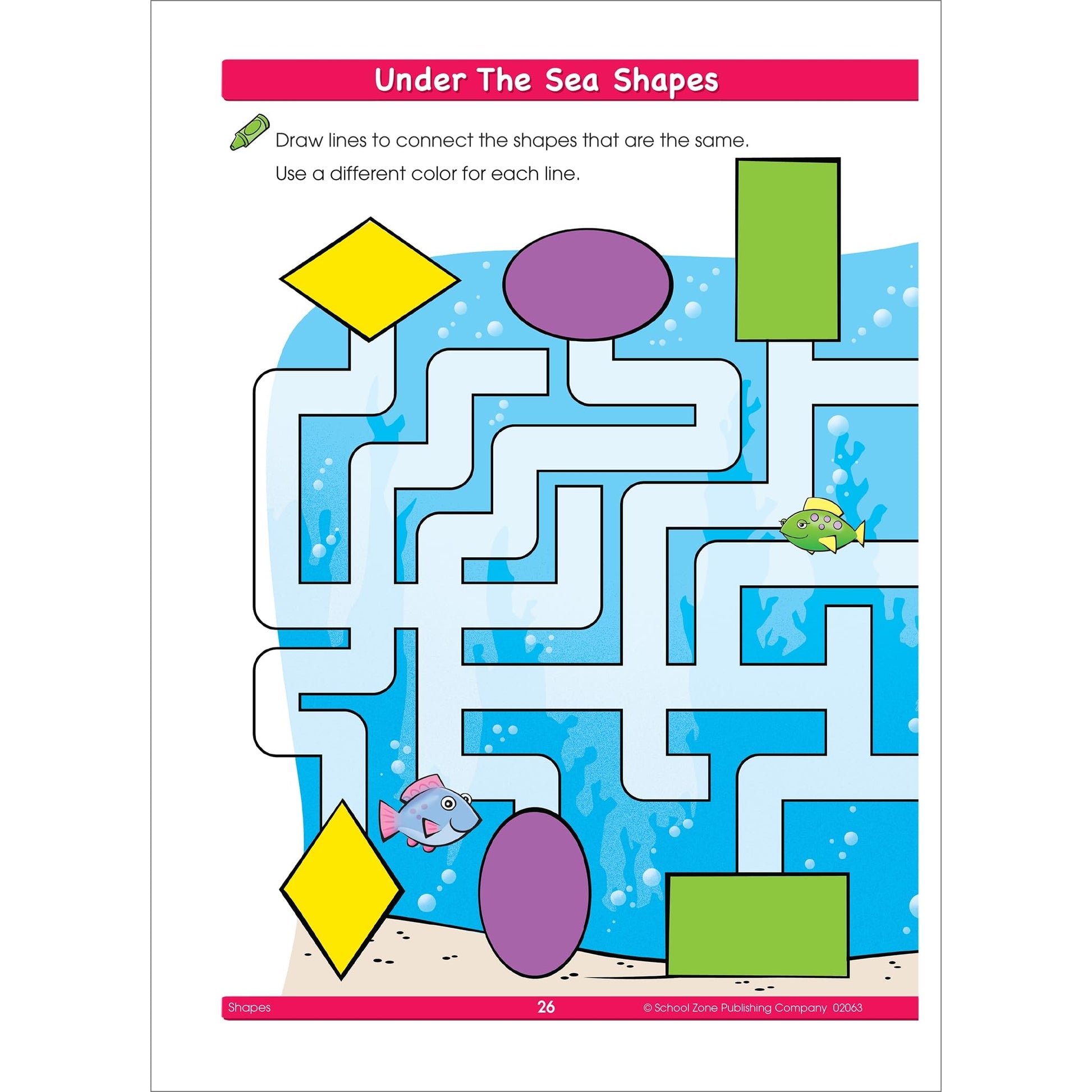 School Zone - Shapes Workbook - 32 Pages, Ages 3 to 5, Preschool to Kindergarten, Basic Shapes, Shape Names & Characteristics, Colors, Same or Different, and More (School Zone Get Ready! Book Series)