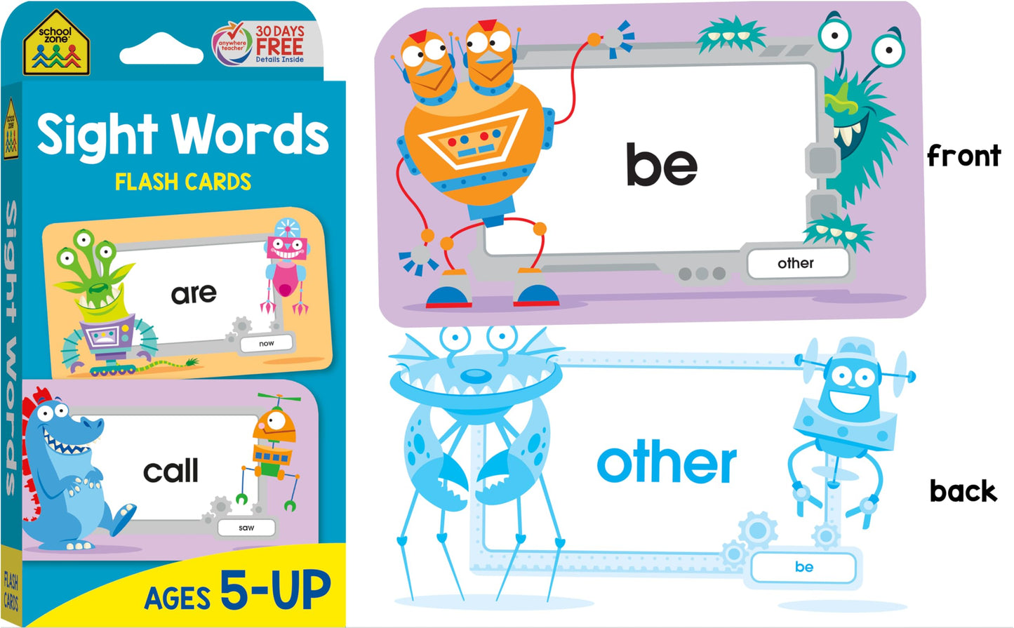 School Zone - Reading 4-Pack Flash Cards - Ages 4+, Kindergarten, 1st Grade, Sight Words, Phonics Made Easy, Word Families, Picture Words, High-Frequency Words, Beginning Reading, Rhyming, and More