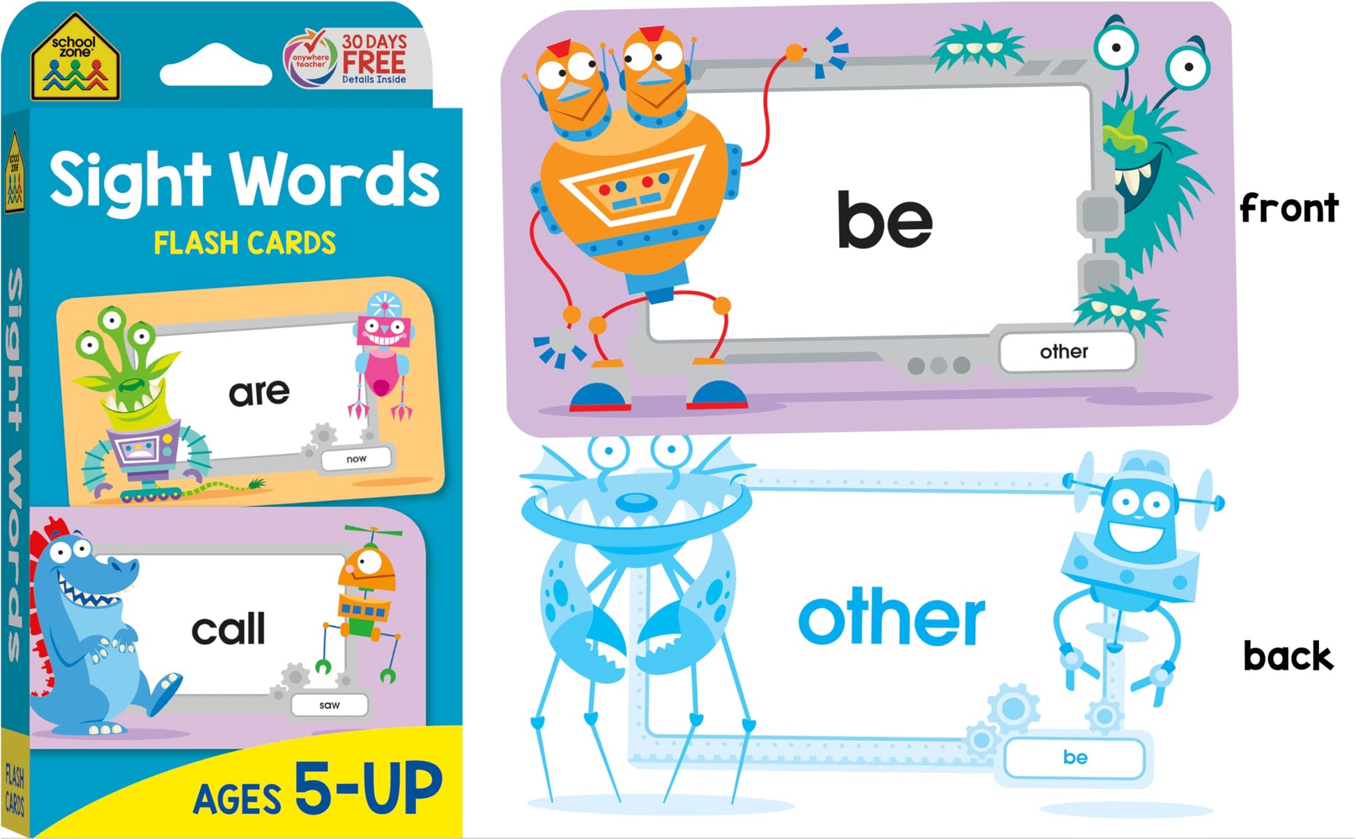 School Zone - Reading 4-Pack Flash Cards - Ages 4+, Kindergarten, 1st Grade, Sight Words, Phonics Made Easy, Word Families, Picture Words, High-Frequency Words, Beginning Reading, Rhyming, and More