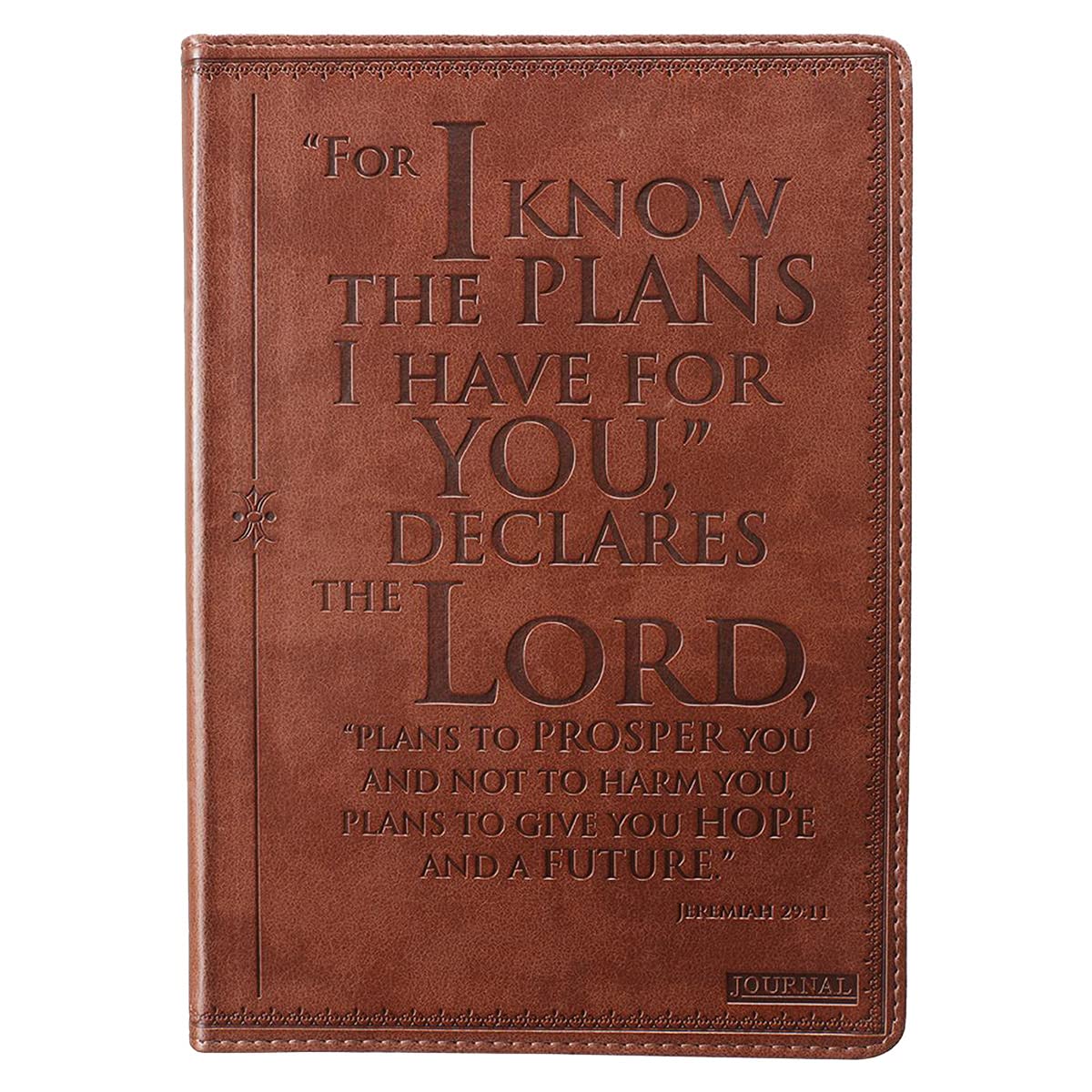 Christian Art Gifts Classic Journal I Know The Plans Jeremiah 29:11 Bible Verse, Inspirational Scripture Notebook, Ribbon Marker, Brown Faux Leather Flexcover, 336 Ruled Pages