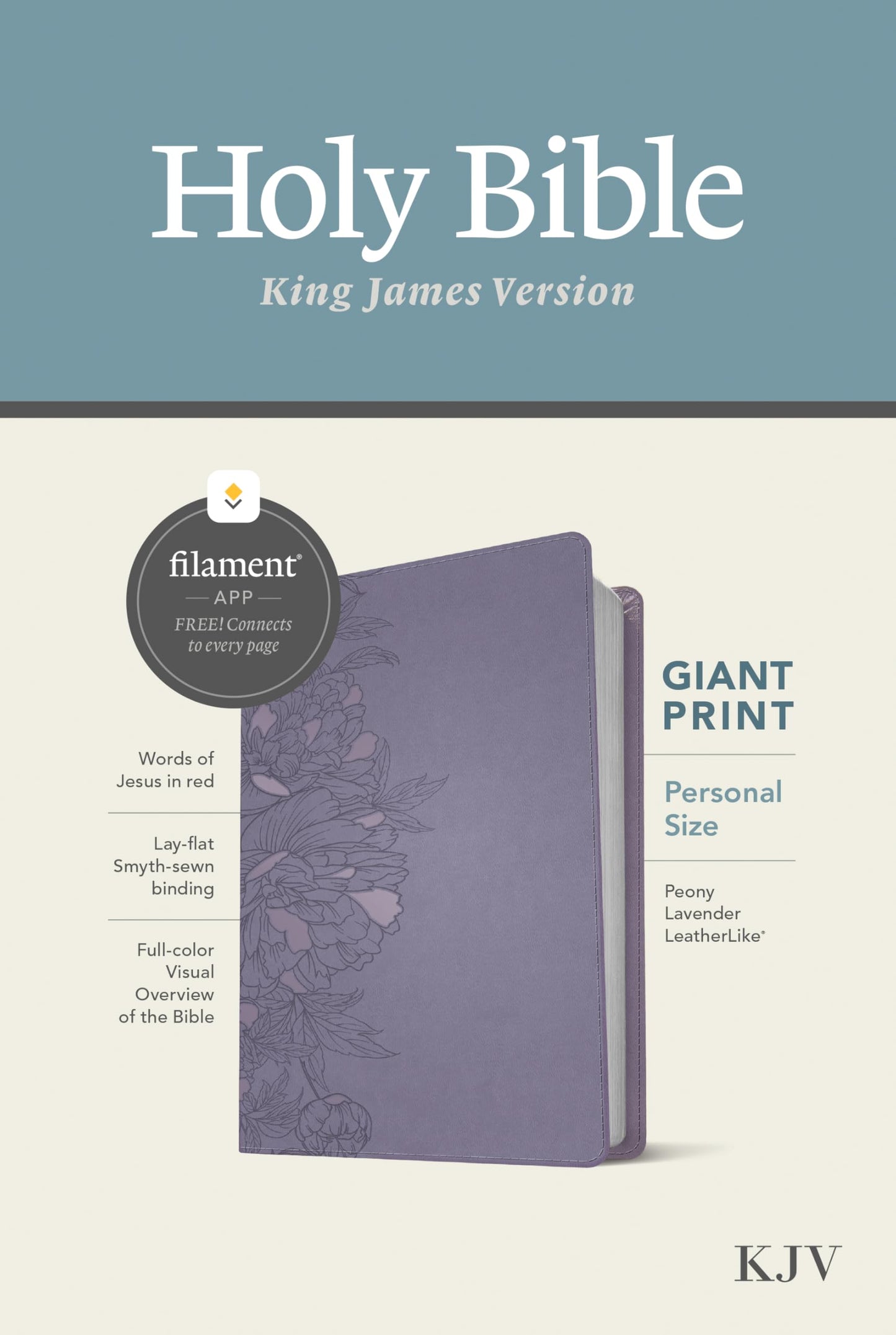 KJV Personal Size Giant Print Bible, Filament Enabled (LeatherLike, Peony Lavender, Red Letter): Includes Free Access to the Filament Bible App ... Notes, Devotionals, Worship Music, and Video