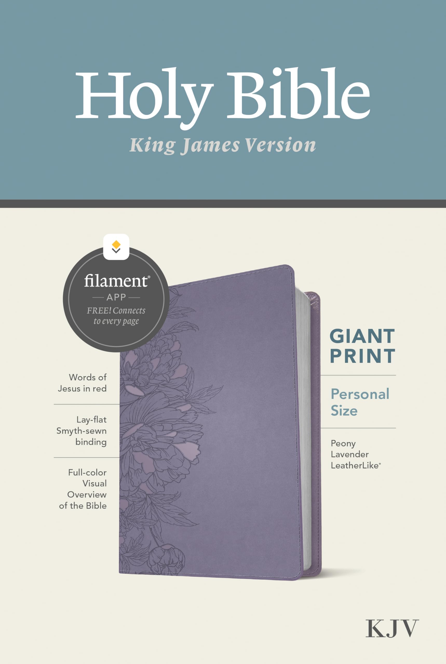 KJV Personal Size Giant Print Bible, Filament Enabled (LeatherLike, Peony Lavender, Red Letter): Includes Free Access to the Filament Bible App ... Notes, Devotionals, Worship Music, and Video