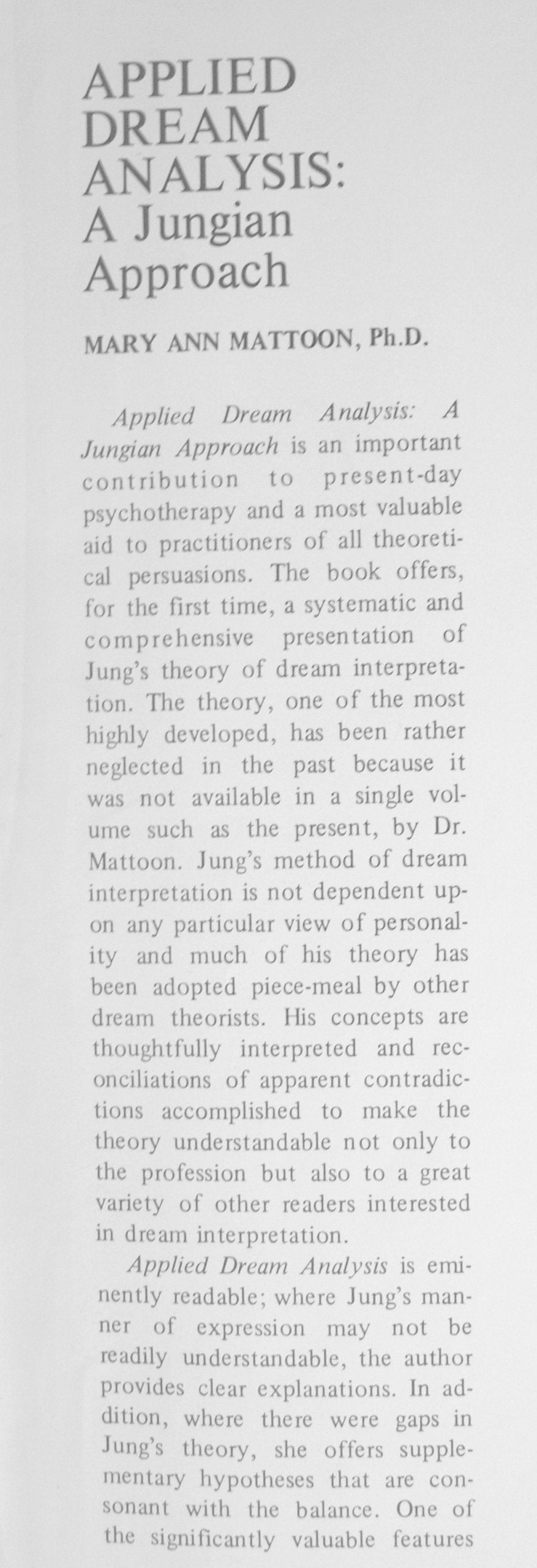 Applied Dream Analysis: A Jungian Approach