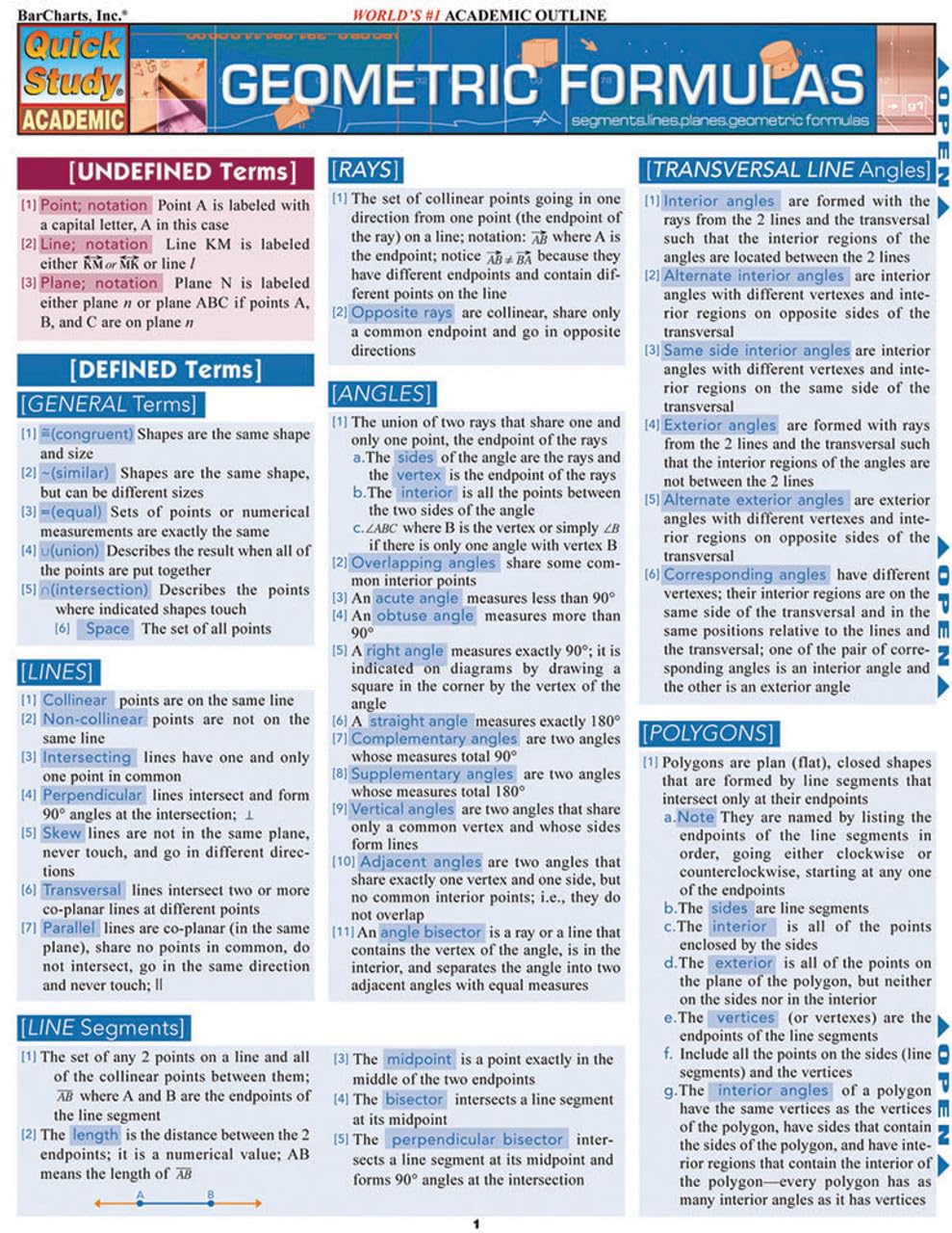Geometric Formulas QuickStudy Laminated Reference Guide (Quick Study Academic)