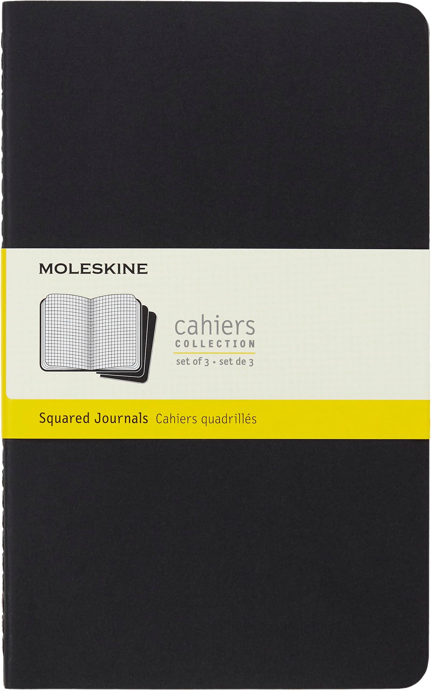 Moleskine Cahier Journal, Soft Cover, Large (5" x 8.25") Squared/Grid, Black, 80 Pages (Set of 3)