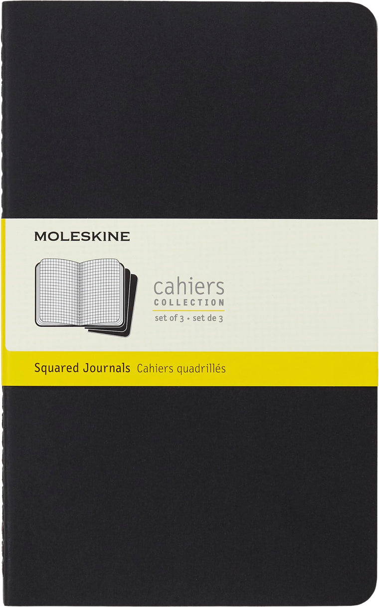 Moleskine Cahier Journal, Soft Cover, Large (5" x 8.25") Squared/Grid, Black, 80 Pages (Set of 3)