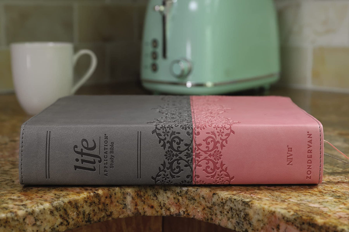 NIV, Life Application Study Bible, Third Edition, Leathersoft, Gray/Pink, Red Letter, Thumb Indexed