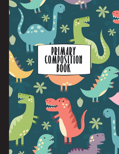 Primary Composition Book: Primary Composition Notebook K-2, 8.5" x 11" Dinosaur Notebook For Boys, Handwriting Notebook (Top Line, Dotted Mid-Line, ... 1st, & 2nd Grades, Primary Composition Books