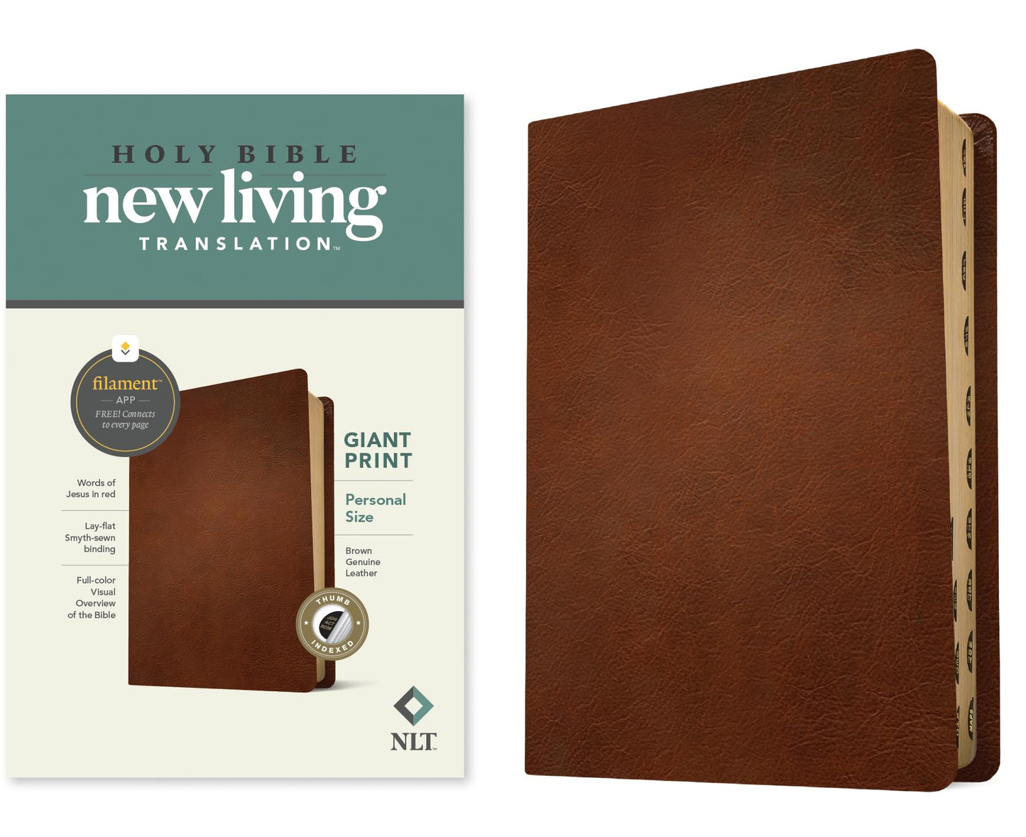 NLT Personal Size Giant Print Bible, Filament Enabled (Genuine Leather, Brown, Indexed, Red Letter): Includes Free Access to the Filament Bible App ... Notes, Devotionals, Worship Music, and Video