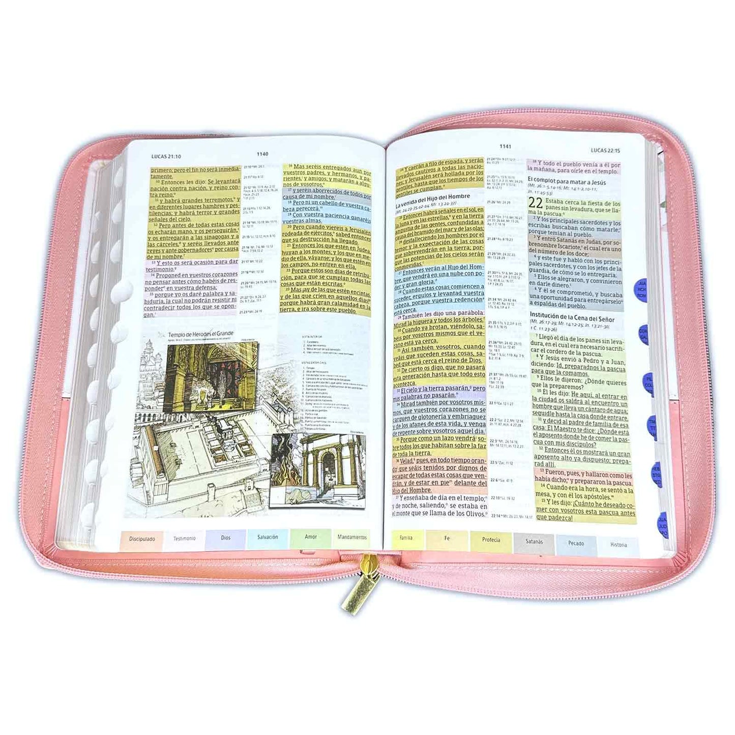 Biblia de Estudio Arco Iris Pastoral para Mujeres con Cierre Reina Valera 1960 duotono rosa y blanco floral con indice