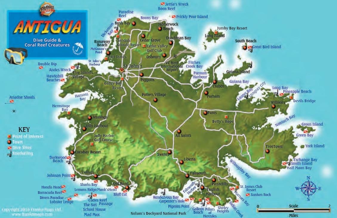 Antigua Dive Map & Coral Reef Creatures Waterproof Fish Card