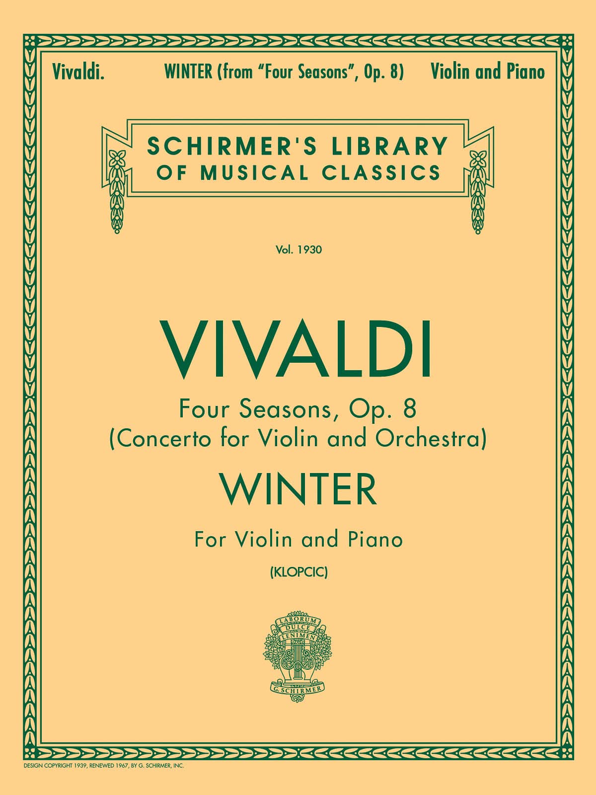 Schirmer Library of Classics Volume 1930: Schirmer Library of Classics Volume 1930 Violin and Piano